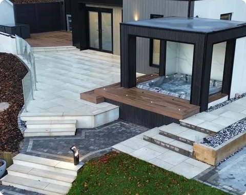 Tiered patio step layout